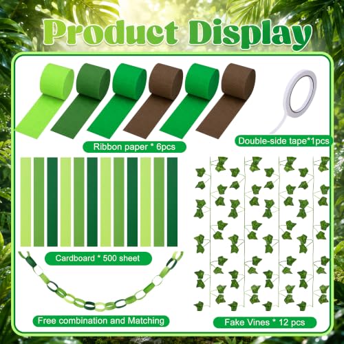 500 Sheets Green Paper Chain Strips and Vine Garland Set with Crepe Paper - color: Rainforest-500Pc