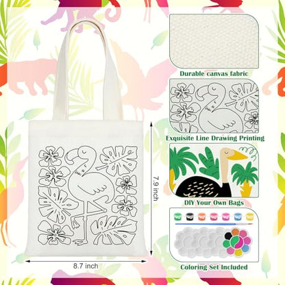 Aliceset 16 Pcs Color Your Own Bag Tote Bag Painting - style: Tropical Animal