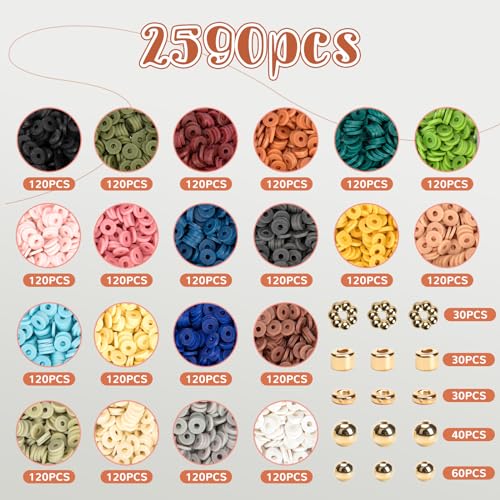 2590pcs Earth Tone Clay Beads for Bracelets Making - color: Earth Tone