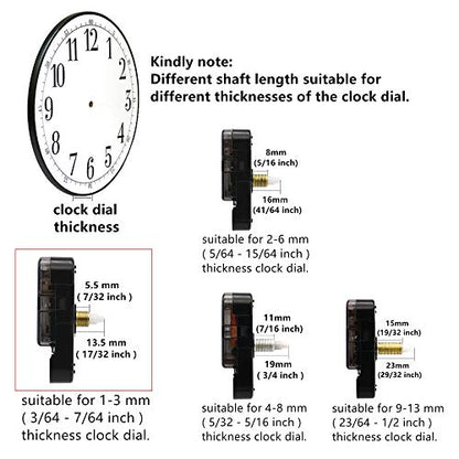 Youngtown 12888 Quartz Clock Mechanism Replacement 17/32" Shaft Clock Parts - size: 17/32 inch total shaft length