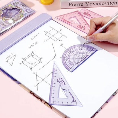 4 Pieces Purple Flexible Rulers Set 15cm Soft PVC Bendable Rulers Shatterproof Straight Ruler Triangle Ruler Straight Edge Protractor Math Geometry Tool Office School Supplies (Purple) - color: Purple