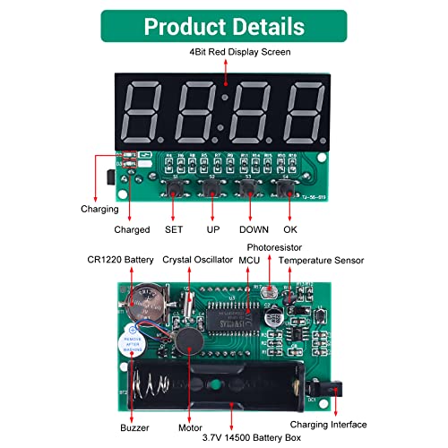 MiOYOOW 4-Digit Rechargeable Digital Clock Soldering Kit for School & Home - color: 4 Digit Rechargeable Clock Kit