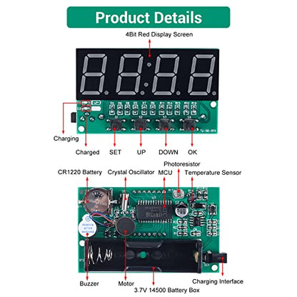 MiOYOOW 4-Digit Rechargeable Digital Clock Soldering Kit for School & Home - color: 4 Digit Rechargeable Clock Kit