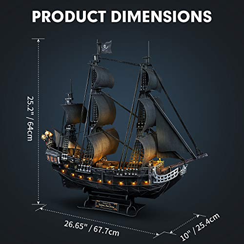 CubicFun 3D Puzzles Queen Anne's Revenge Pirate Ship Puzzle Kit, 340 Pieces - style: 1/95 LED Queen Anne's Revenge