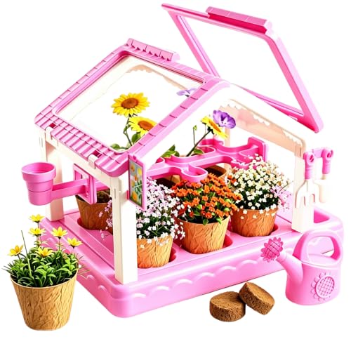 Kids Mini Greenhouse Plant Growing Kit with Drip Irrigation System,Transparent Plant Observation House Complete Gardening Tools,STEM Science Educational Planting Toy Gift for Boys Girls Age 3-12