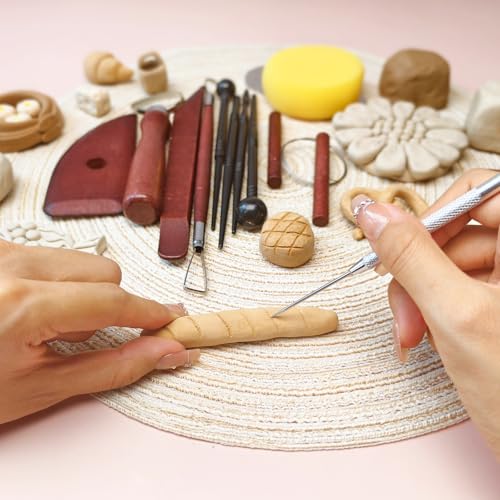 12PCS Pottery Tools Kit, Polymer Clay Tools Set for Sculpting, Air Dry Clay Tools, Ceramic Tools for Carving, Modeling, Molding, Shaping, Dotting, Trimming, Arts Crafts Supplies, Adults, Beginners - color: 12PCS