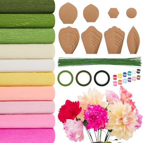 Marspark 142 Pcs Crepe Paper Flower DIY Set Template Wire, Pink - color: Pink