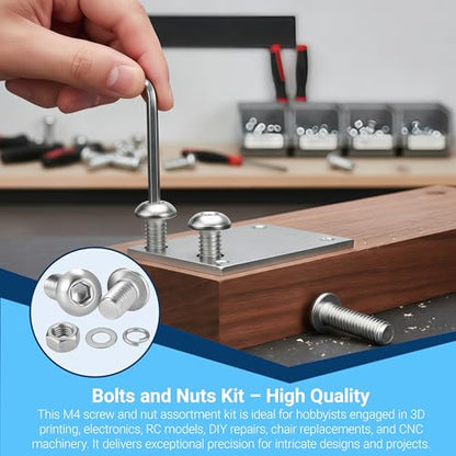 M4 Screw Assortment Kit, Hex Socket Pan Head Screws Nuts Washers - color: 520pcs M4