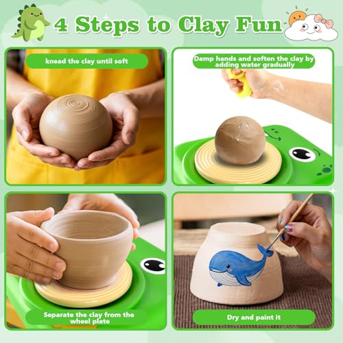 TenLaitech Pottery Wheel for Kids - Arts and Crafts Toys for Kids Ages 8-12 | Complete Pottery Painting Kit with Air Clay Art Supplies for Girls Boys Toys Birthday Gift for 6 7 8 9 10 11
