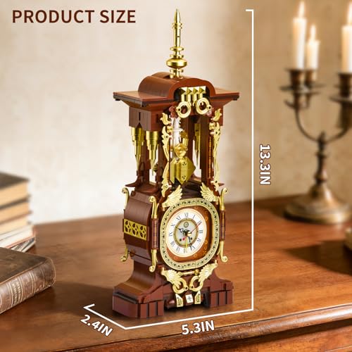 Retro Clock Building Set for Adults, Vintage Pendulum Model with Rotating Gears, Mechanical Building Blocks Toy, Gift for Boys and Girls 8+(879PCS) - style: Vintage Clock