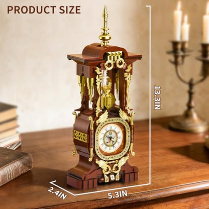 Retro Clock Building Set for Adults, Vintage Pendulum Model with Rotating Gears, Mechanical Building Blocks Toy, Gift for Boys and Girls 8+(879PCS) - style: Vintage Clock