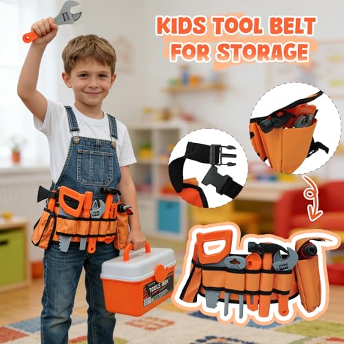 Kids Tool Set Toddler Tool Box Kit Construction Toys for Ages 3-5 - color: Orange-01