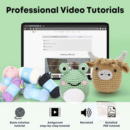 CrochetBox Highland Cow and Frog Crochet Kit for Beginners, 2 PCS Set - color: 2 PCS Highland Cow and Frog