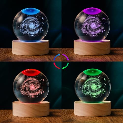 3D Galaxy 60mm Crystal Ball Astronomy Universe Gifts 3D Galaxy Crystal Globe Science Space Themed Physics Gifts Night Light lamp for Kids Men Him Dad Science Teacher - style: 3D Galaxy