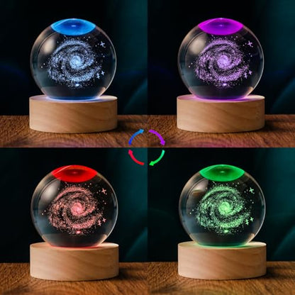 3D Galaxy 60mm Crystal Ball Astronomy Universe Gifts 3D Galaxy Crystal Globe Science Space Themed Physics Gifts Night Light lamp for Kids Men Him Dad Science Teacher - style: 3D Galaxy
