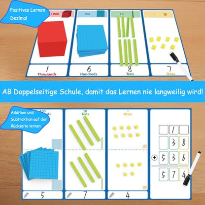 Base Ten Blocks 137 Pcs Place Value Manipulatives with 3 Dice
