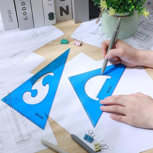 EBOOT 2 Pcs Large Transparent Triangle Ruler 30/60 and 45/90 Degrees, Blue - color: Blue