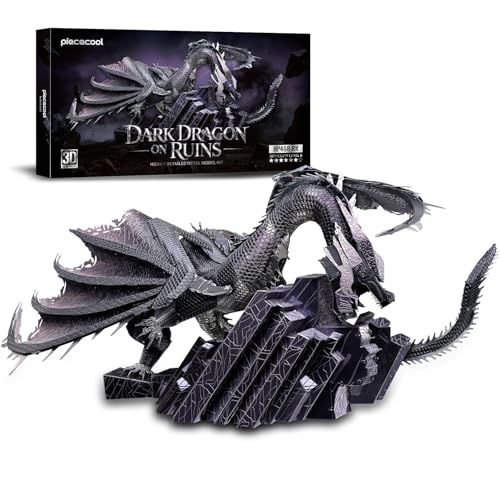Piececool 3D Metal Puzzles for Adults Dark Dragon on Ruins Model Building Kits Desk Decor, Great Birthday New Year Gifts for Men Teens 16+