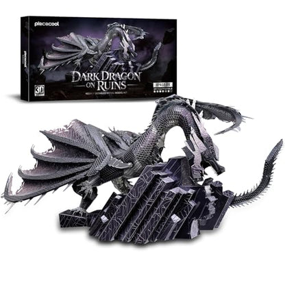 Piececool 3D Metal Puzzles for Adults Dark Dragon on Ruins Model Building Kits Desk Decor, Great Birthday New Year Gifts for Men Teens 16+