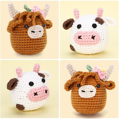 CrochetBox Brown Highland Cow and Cow Crochet Kit for Beginners, 2 PCS Set - color: 2 PCS Brown Highland Cow and Cow