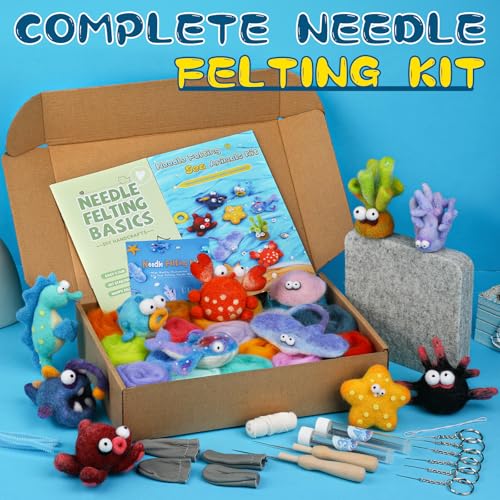 Needle Felting Kit, 12 Sea Animal, 42 Colors Wool Felting Kit for Beginners - color: 12Pcs Marine animals