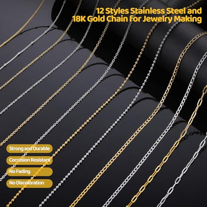 Zefy 18K Gold Silver Chain for Jewelry Making Kit with 380 Pcs Charms - size: Large