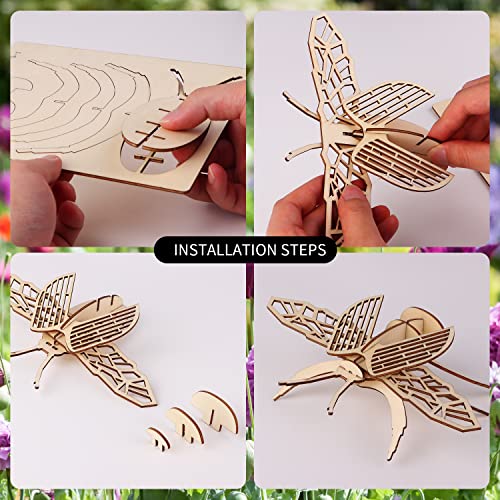 calary 3D Wooden Puzzle Simulation Animal Dinosaur Assembly DIY Model Toy for Kids and Adults,Set of 6 - style: E-Insect Assembly