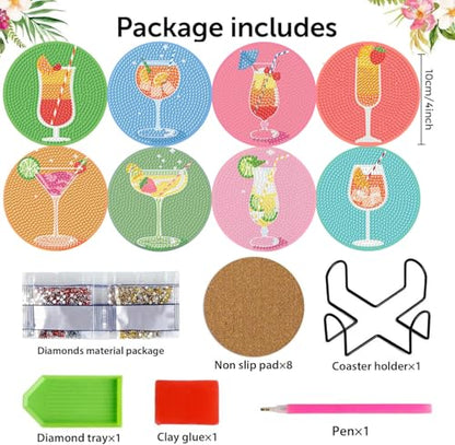 Diamond Art Coasters Kits, 8 Pcs Cocktail Diamond Painting Coasters Kit - color: Cocktail