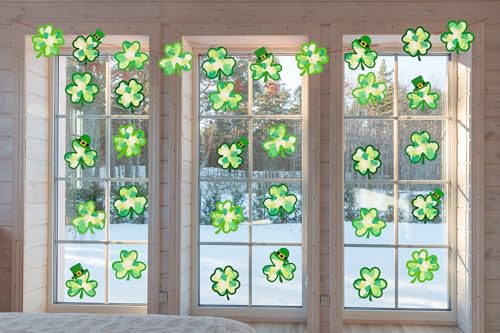 40PCS St. Patricks Day Crafts Bulk: Paper Shamrock Suncatchers, Saint Patrick's DIY Kits, Window Stained Glass Effect Art Supplies(Green) - style: green shamrock