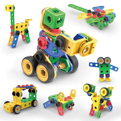 PicassoTiles STEM Learning Toys 105 Piece Building Block Set Kids Construction Engineering Kit Toy Blocks Children Early Education Playset w/IdeaBook, Power Drill, Clickable Ratchet, Age 3+ PTN105 - color: 105pcs Transformation
