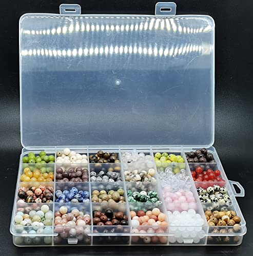1200pcs 6mm Natural Round Stone Beads Real Gemstone Beading Loose Gemstone Hole Size 1mm DIY Smooth Beads for Bracelet Necklace Earrings Jewelry Making,Box Packed(24 Material -B,6mm) - color: 24 material -B,6mm, size: 6mm