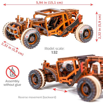 WOODEN.CITY Buggy LE 3D Wooden Puzzles for Adults – Build Your Own Buggy with Rubber‑Band Motor – Self‑Assembly Model, DIY Gift for Adults and Teens - style: Buggy