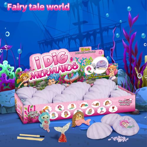12-Pack Mermaid Discovery Set for Kids - Exciting Seashell Digging Adventure - Educational Princess Collection of Mystical Sea Life - style: Mermaids