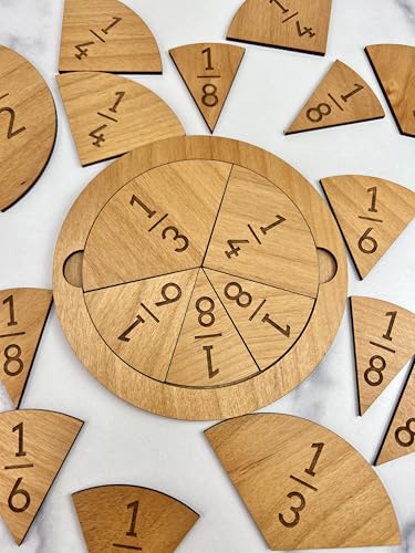 Fraction Tiles - Laser Engraved Alder Wood - Includes 5 inch Tile Holder and Fraction Tiles (23 Tiles) - style: 23 Tiles