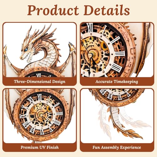 3D Wooden Puzzle for Adults - Dragon Clock - color: Mechanical Dargon