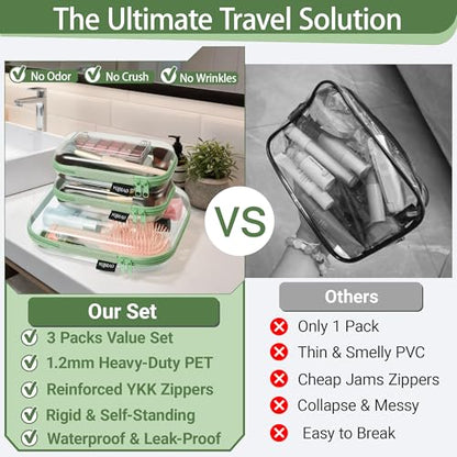 YQBRAO 3-Piece Clear Hard Shell Zipper Case Set, 1M 2S, Green - color: Green, size: MSS