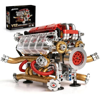 JSINMA V12 Engine Model Kit that Runs, Motorized Mechanical Building Set for Adults with Visible Moving Pistons, Transparent Side Cover, Desk Display Gift for Car Lovers, 620 Pieces