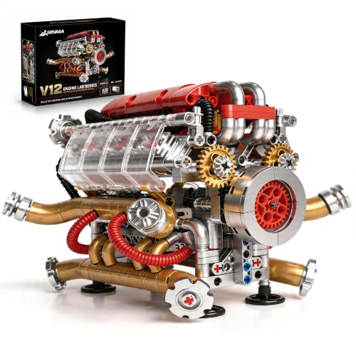 JSINMA V12 Engine Model Kit that Runs, Motorized Mechanical Building Set for Adults with Visible Moving Pistons, Transparent Side Cover, Desk Display Gift for Car Lovers, 620 Pieces