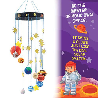 STEM Learning Fun with 3D Solar System Kit: Complete DIY Mobile Hanging Model, 27-Inch Long with 9 Foam Planets & Sun, 3D Solar System with Paintable Planets, Glow in the Dark Paint, Easy Instructions
