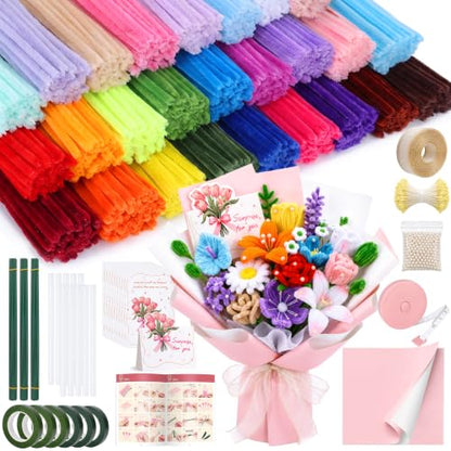 OcePor 1600Pcs Pipe Cleaner Flower Kit,26 Colors Pastel Pipe Cleaners Bulk - color: 26 Colors