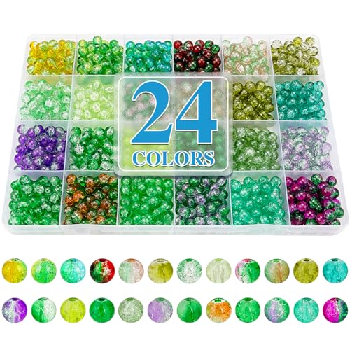 XSEINO About 1200pcs 6mm Green Crack Glass Beads Bracelet Making Kit - color: Mystic Green
