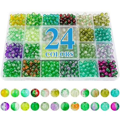XSEINO About 1200pcs 6mm Green Crack Glass Beads Bracelet Making Kit - color: Mystic Green