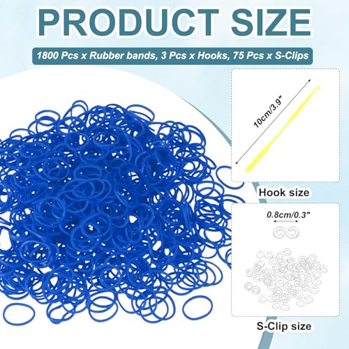 MECCANIXITY 1800 Pcs Loom Rubber Bands Kit with 75 Pcs S-Clips 3-Hooks Rubber Bands Refill Bracelet Making Kits for Weaving DIY Handcrafts Gift, Dark Blue - color: Dark Blue