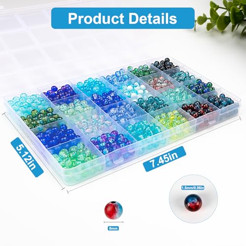 XSEINO About 1200pcs 6mm Crack Glass Beads Oceanic Blue Bracelet Making Kit - color: Ocean Blue