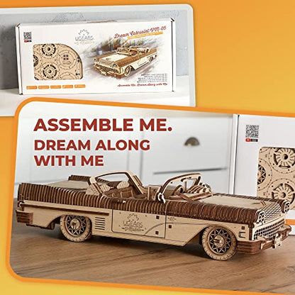 UGEARS Dream Cabriolet VM-05 + Three-Wheeler UGR-S Motorcycle - Wooden 3D Puzzles for Adults - 3D Wooden Puzzles for Adults