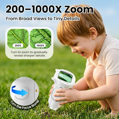 Alotwan Handheld Kids Microscope, Digital 1000X Miniscope, HD 2.4" Screen - color: White