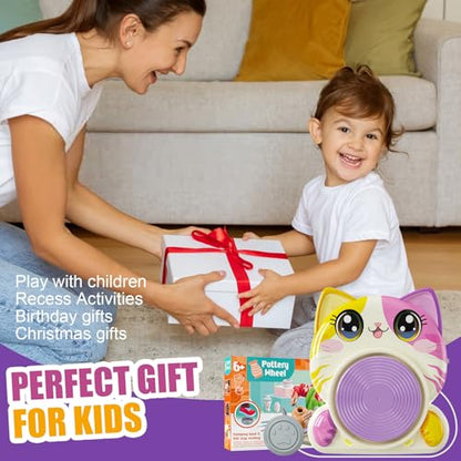 Roaxkois Pottery Wheel for Kids – Complete DIY Arts & Crafts Painting Kit with Air Dry Clay, Paints, Tools, Apron & Stickers – Creative Gift for Girls & Boys Ages 6 7 8 9 10 11 12+