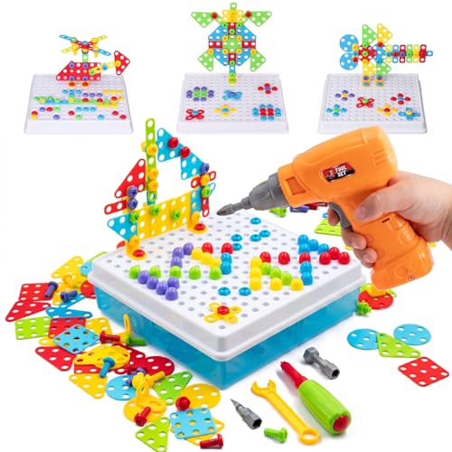 STEM Drill & Build Kit for Kids Ages 3-8 | Electric Toy Drill with 193+ Pieces (Screws, Nuts, Rainbow Fasteners) | Creative Design Construction Toys for Boys Girls | Gift for Birthdays, Christmas