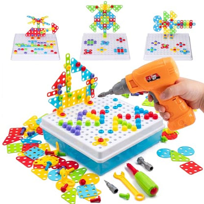 STEM Drill & Build Kit for Kids Ages 3-8 | Electric Toy Drill with 193+ Pieces (Screws, Nuts, Rainbow Fasteners) | Creative Design Construction Toys for Boys Girls | Gift for Birthdays, Christmas