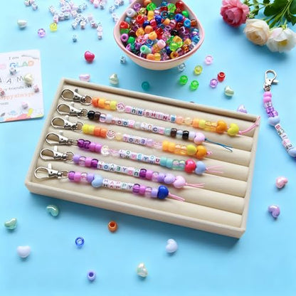 Tuhangcc 776 Pcs DIY Back to School Keychain Making Kit: Heart-Shaped Beads Adjustable Letter Alphabet Beads Strings, Gradient Brilliant Beads, 16 Charm Cards for Welcome First Day of School Gift - color: Gradient